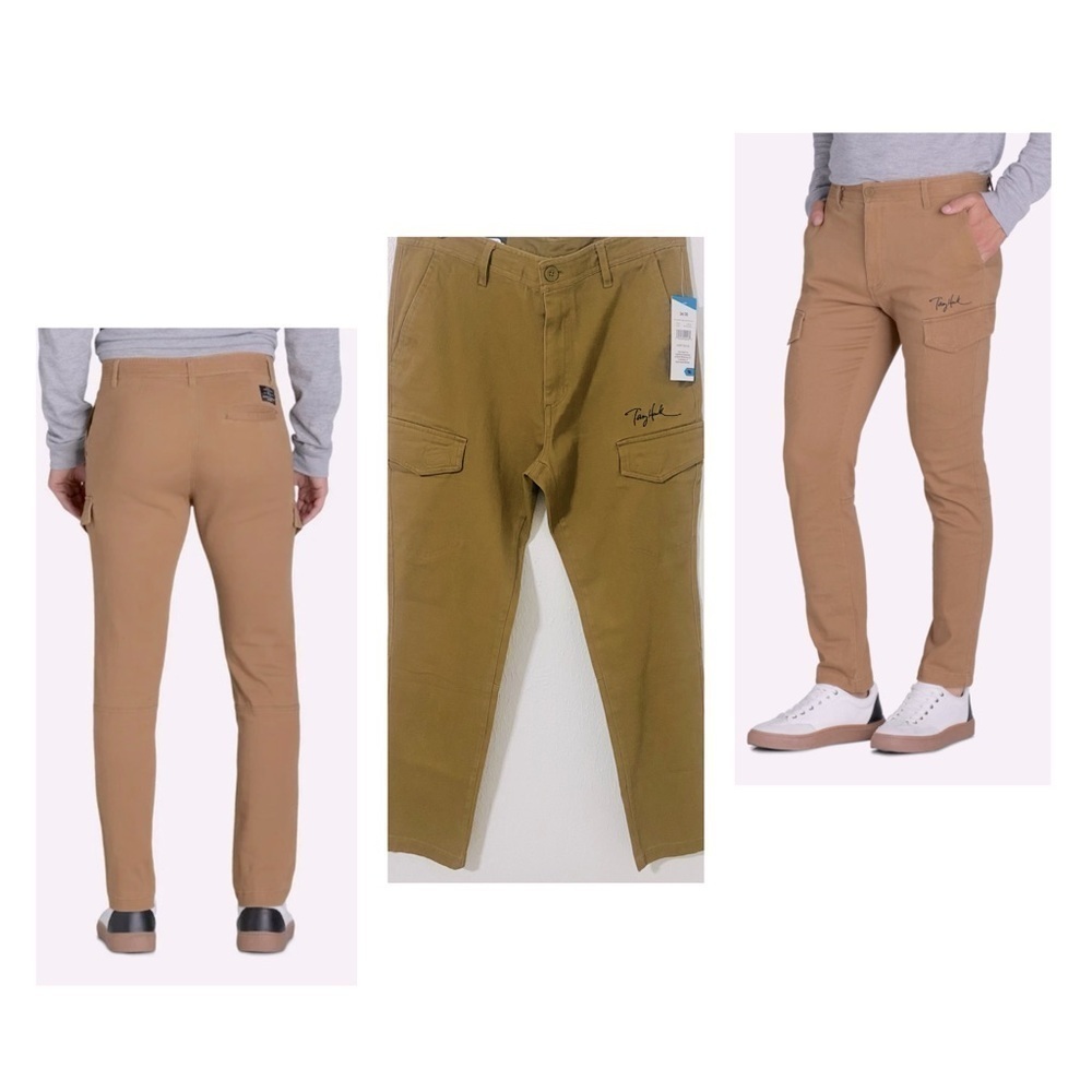 Tony Hawk Men's Stretch Twill Cargo Pants Size W34 x L30 Flat Front NWT Sig Logo